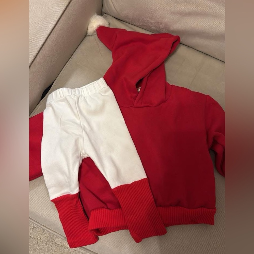 Red and White Hoodie and Pants Set